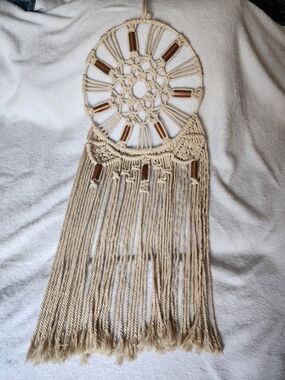 Handmade Dreamcatcher Macramé Wall Hanging with Wooden Beads - Natural Beige